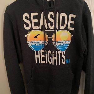 dark gray sweatshirt with Seaside Heights graphic on front